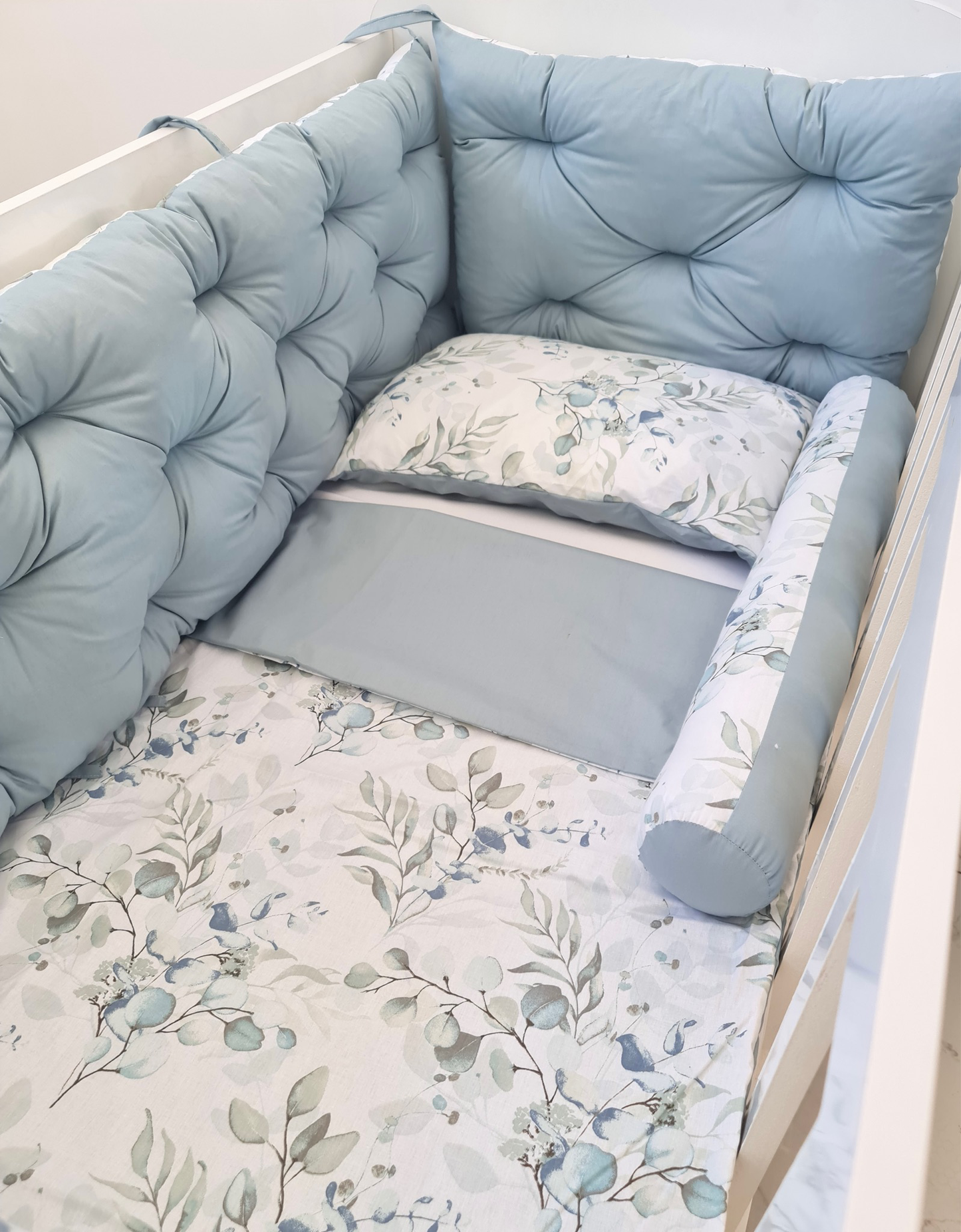 Bed border petrol blue eucalyptus, bed linen