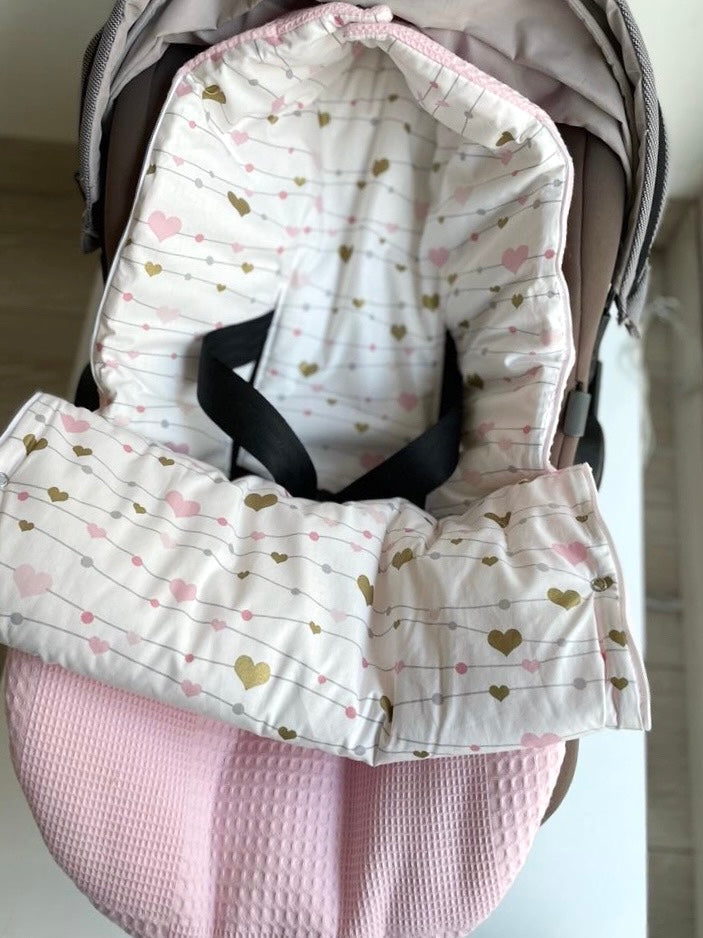 2in1 wrap for baby car seat / baby sleeping bag pink hearts
