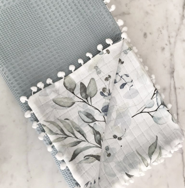 Muslin Baby Blanket Petrol Blue Eucalyptus