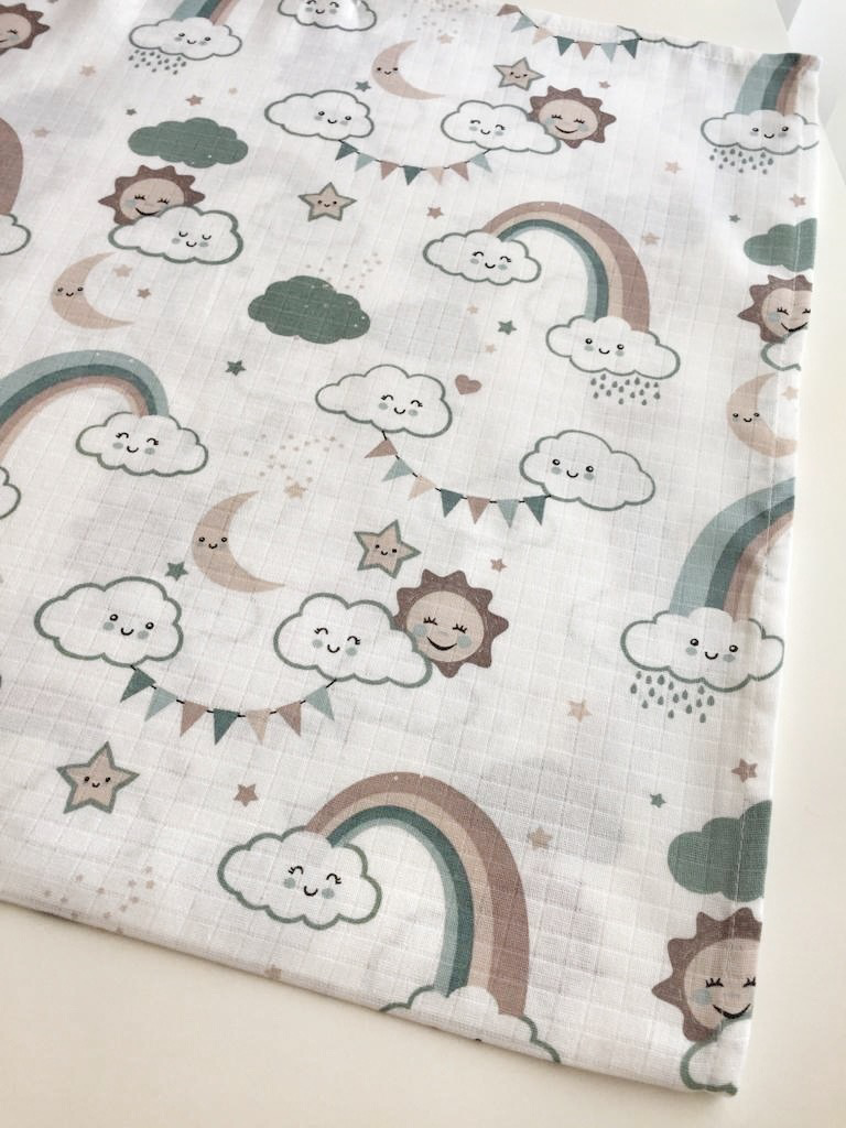 XL muslin cloth green brown rainbow