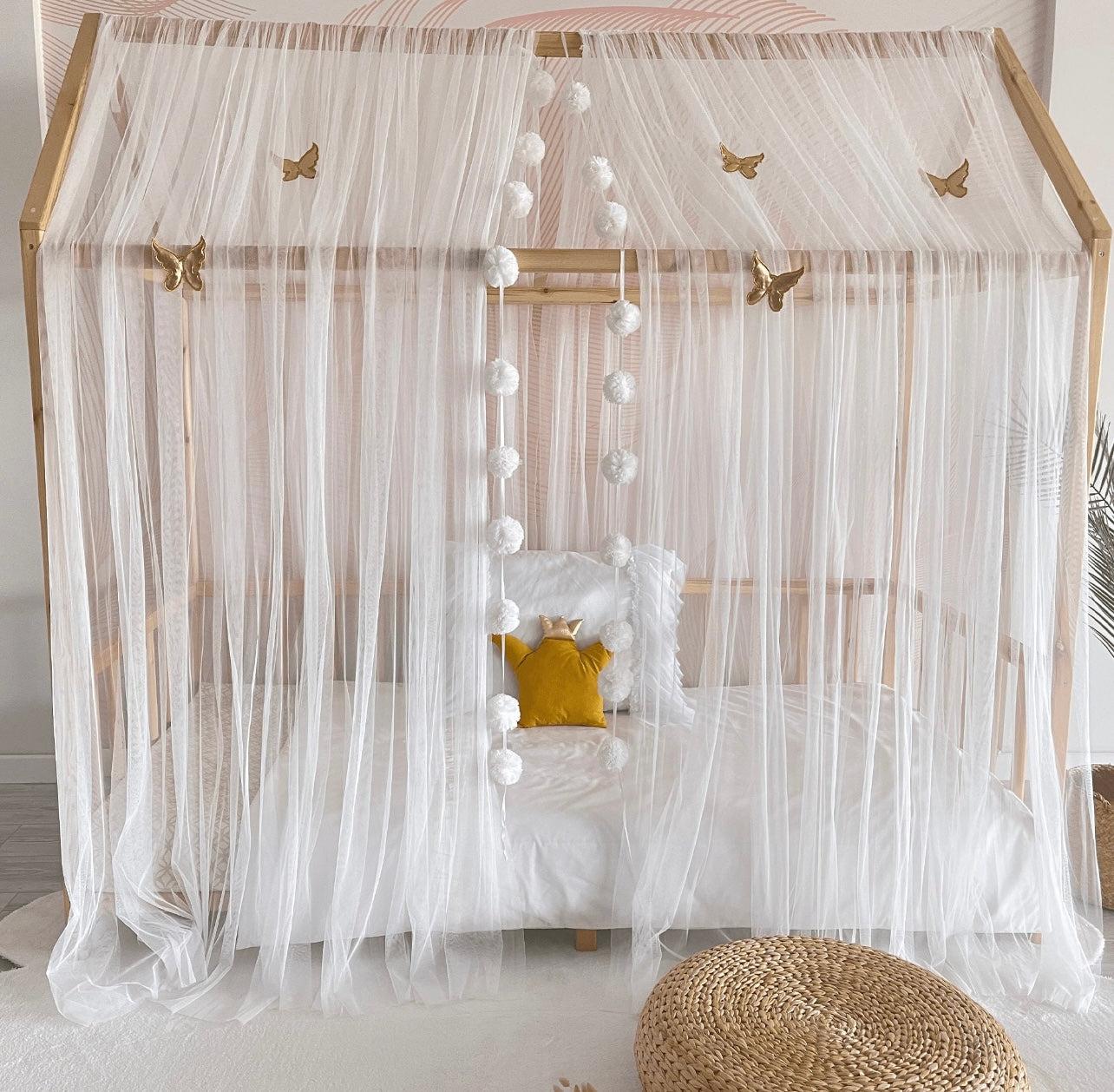 House bed - canopy ecru / white