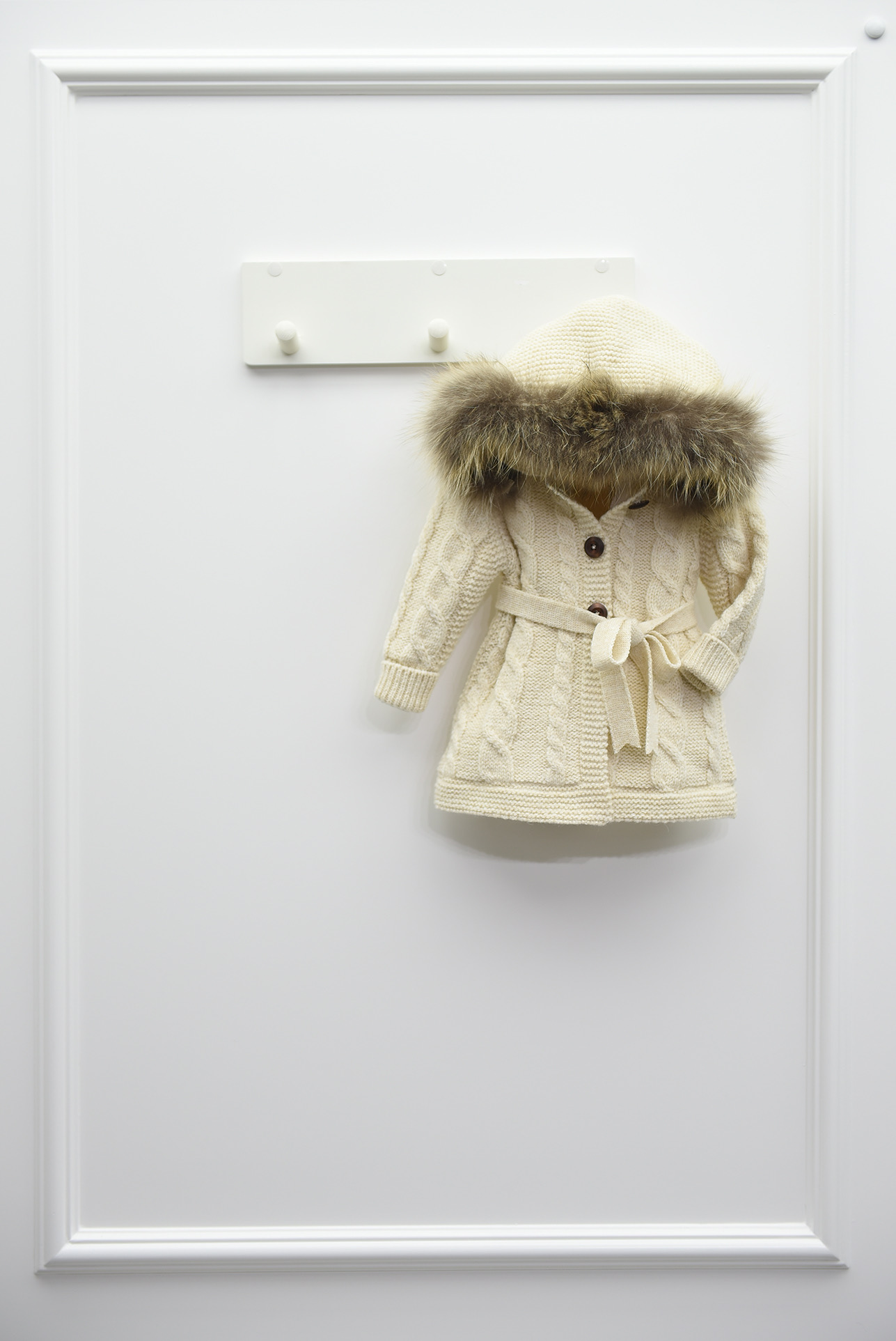 Baby Cardigan with Fur Hood Beige