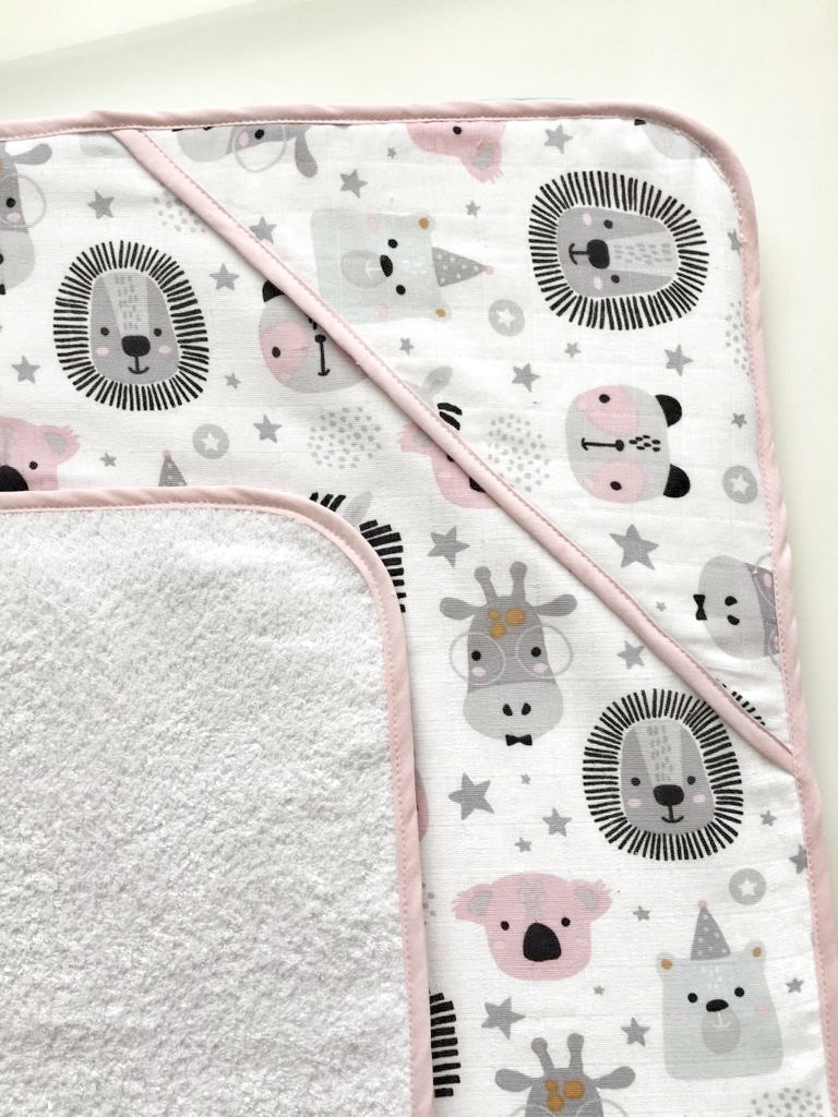 Muslin Bath Towel Pink Animals