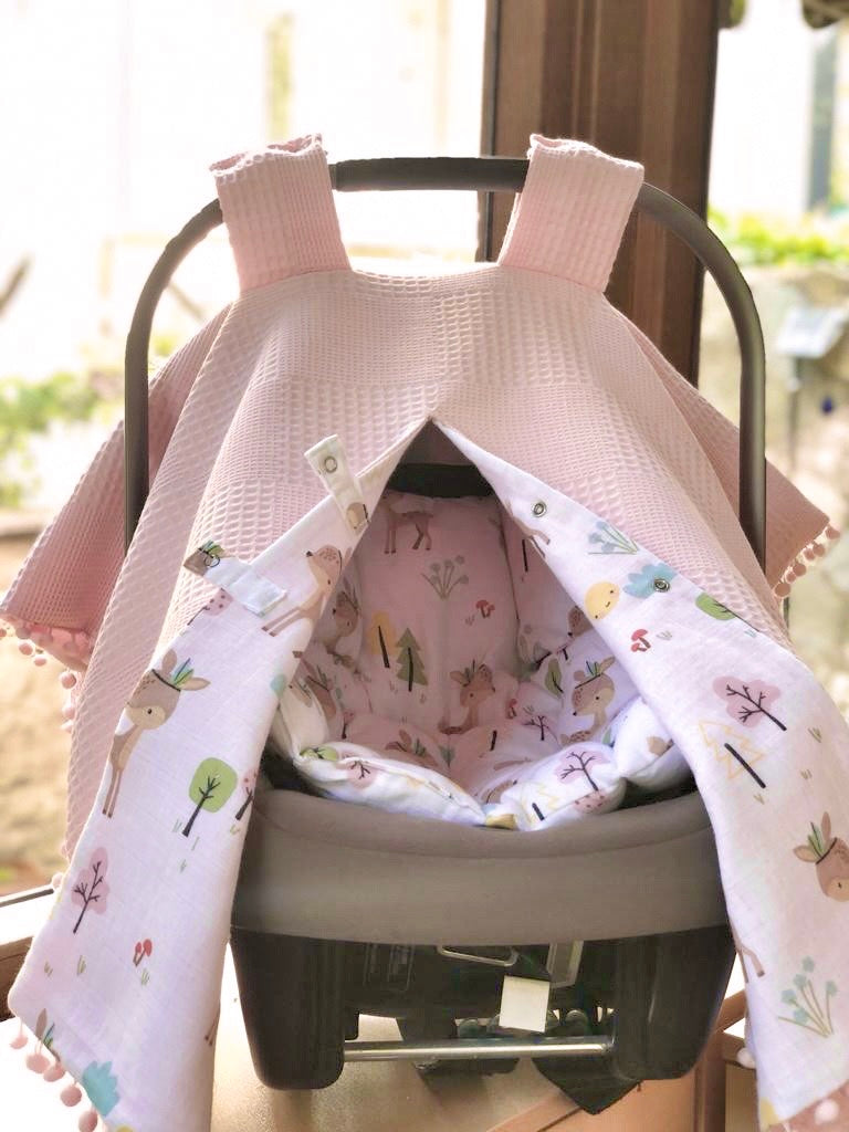 Baby car seat set 2-layer, pink deer