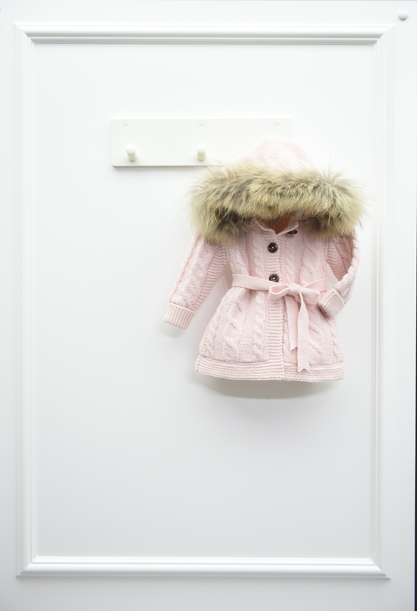 Baby Cardigan with Fur Hood Pink