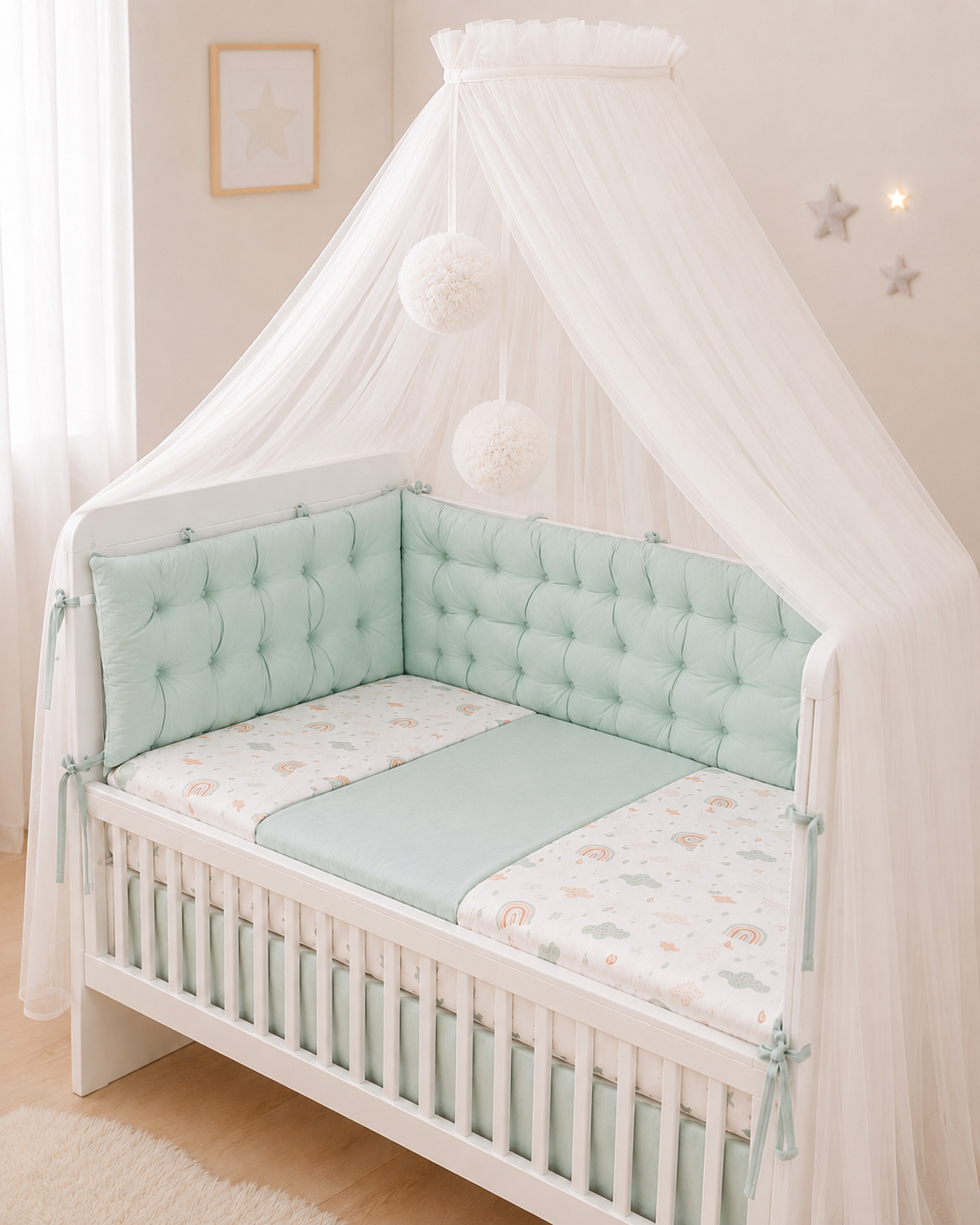 Bed border mint green rainbow, bed linen