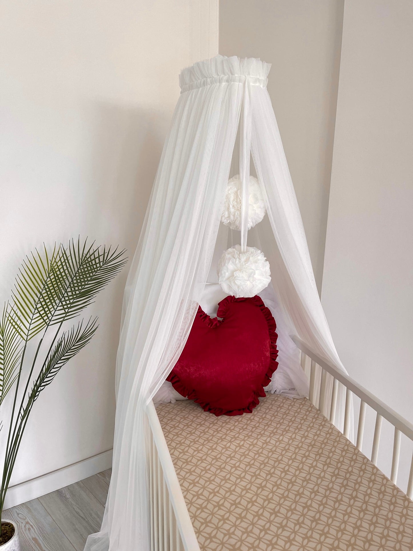 Bed canopy ecru/ white with pompoms