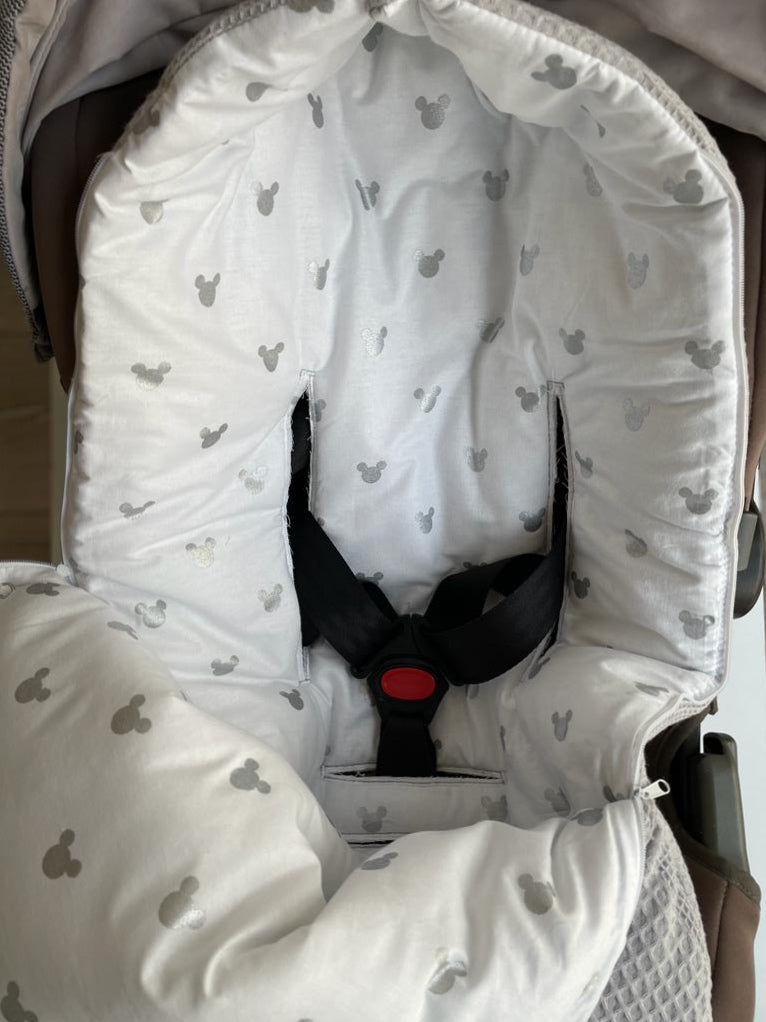 2in1 Einschlagdecke für Babyschale / Baby Schlafsack graue Mäuse