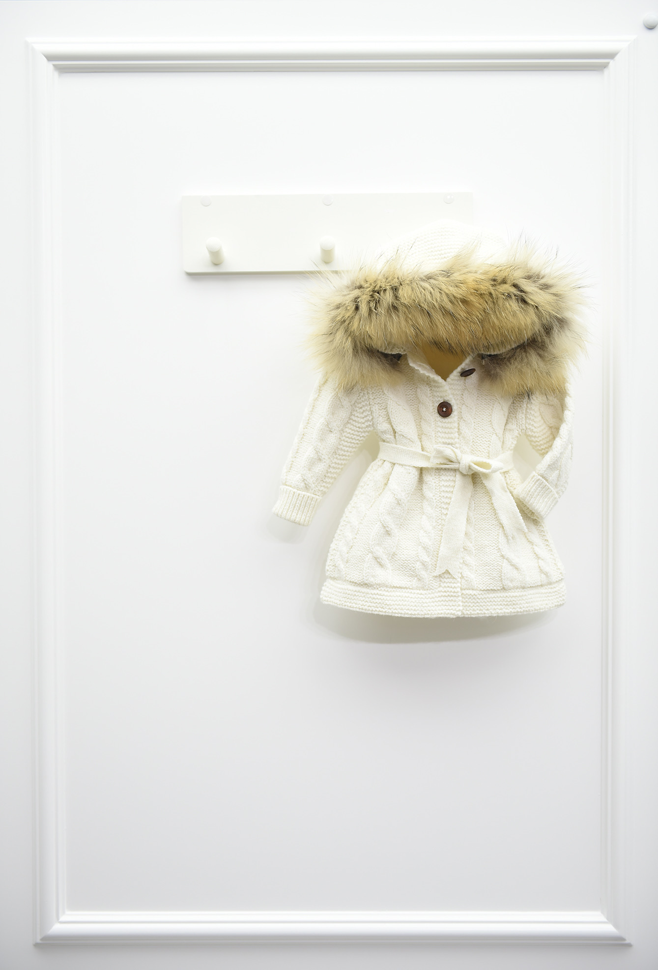 Baby Cardigan with Fur Hood Cream