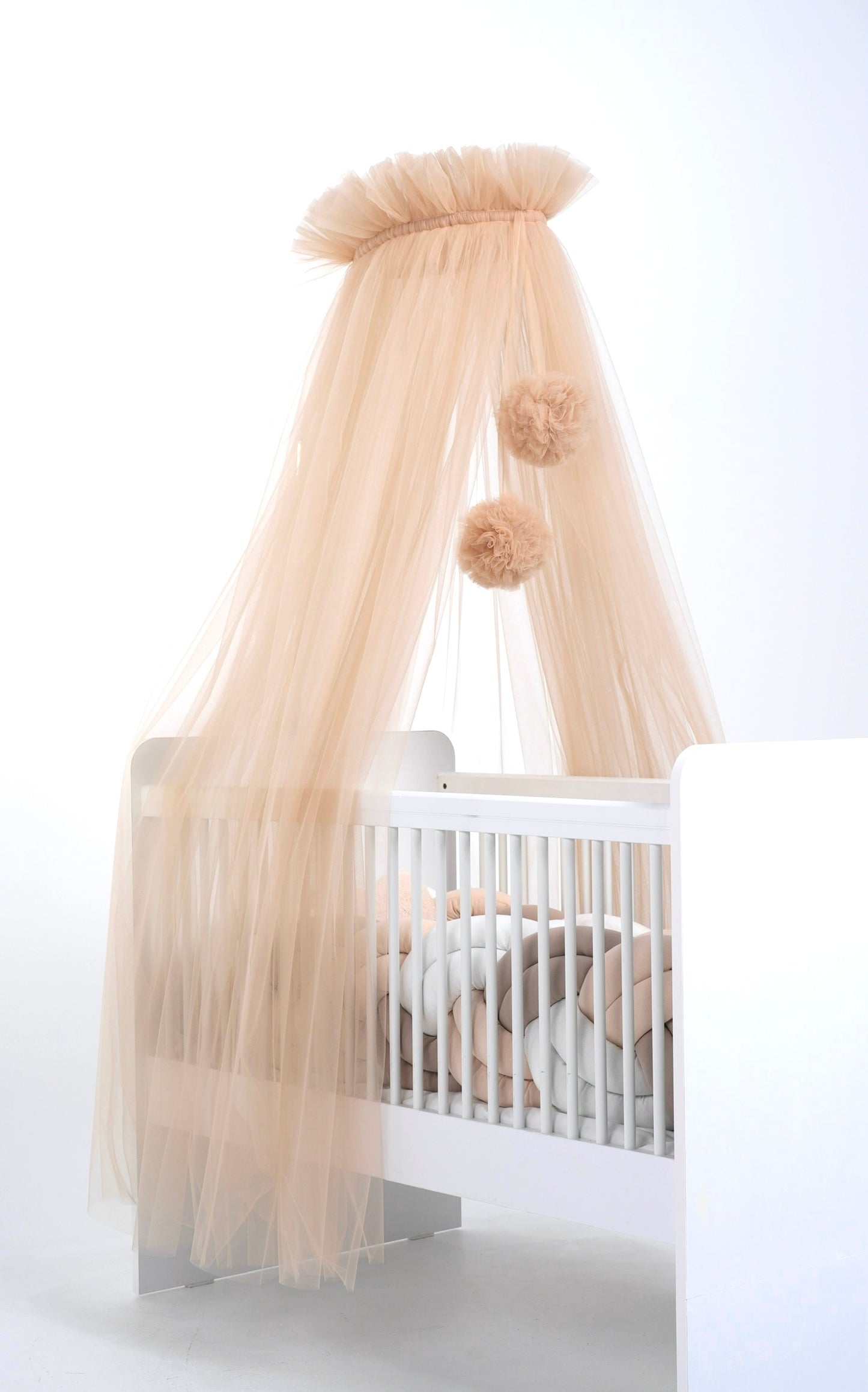 Standard tulle bed canopy with bobbles nude/beige