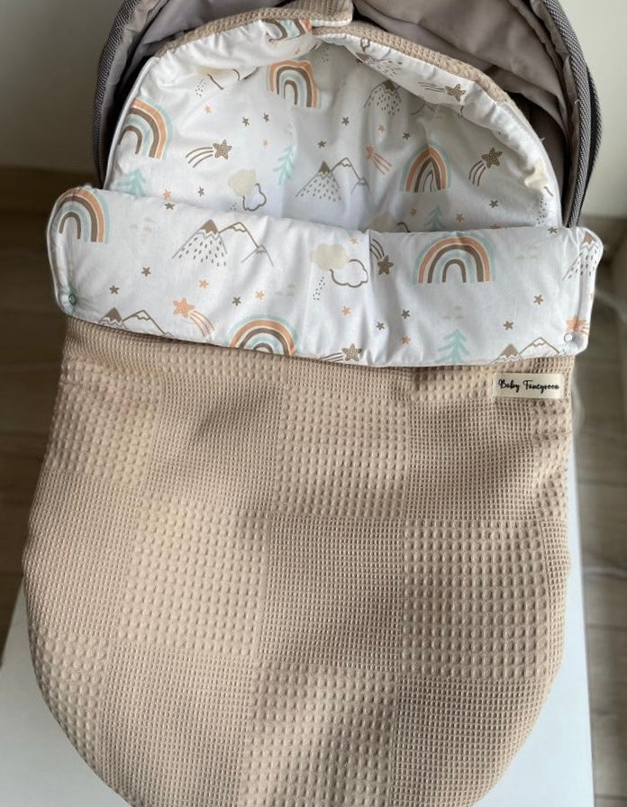 2in1 Wrap Blanket for Baby Car Seat / Baby Sleeping Bag Beige Rainbow