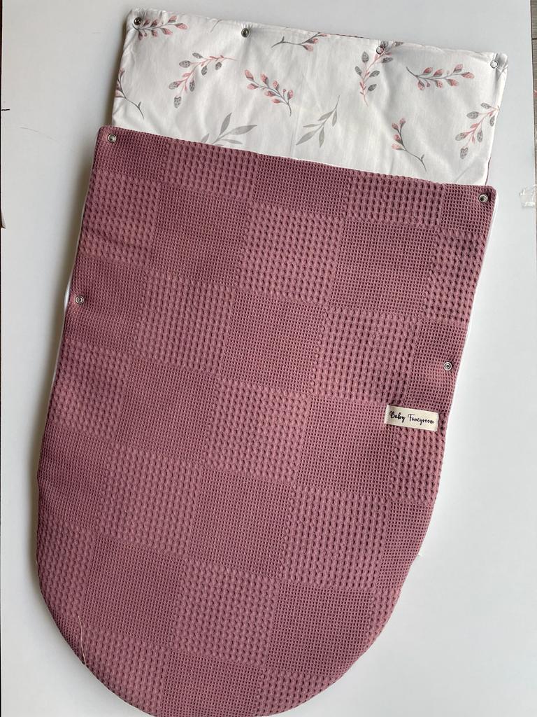 2in1 Einschlagdecke für Babyschale / Baby Schlafsack dunkel altrosa Weidenkätzchen