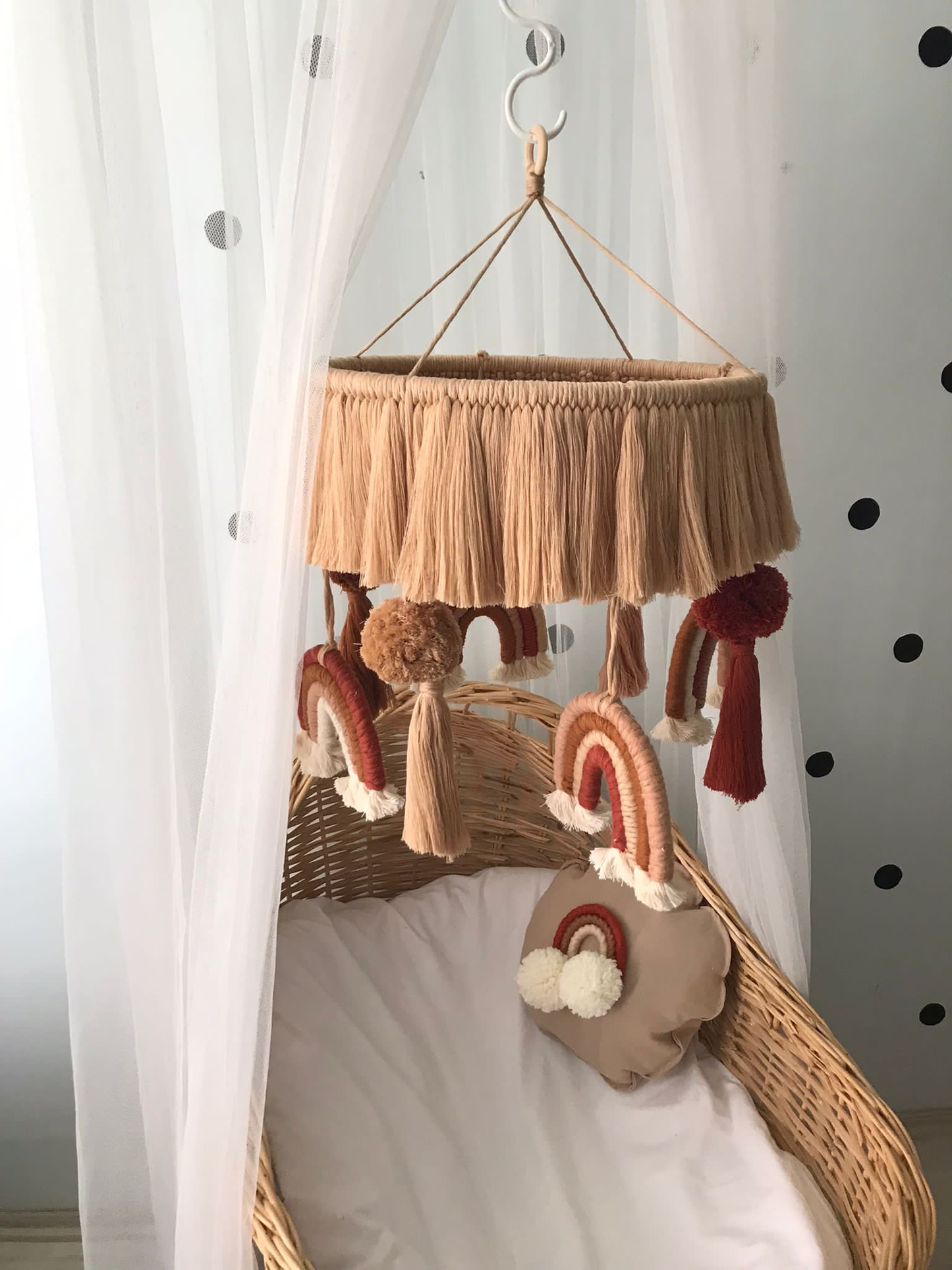 Macrame rainbow cushion brown cinnamon