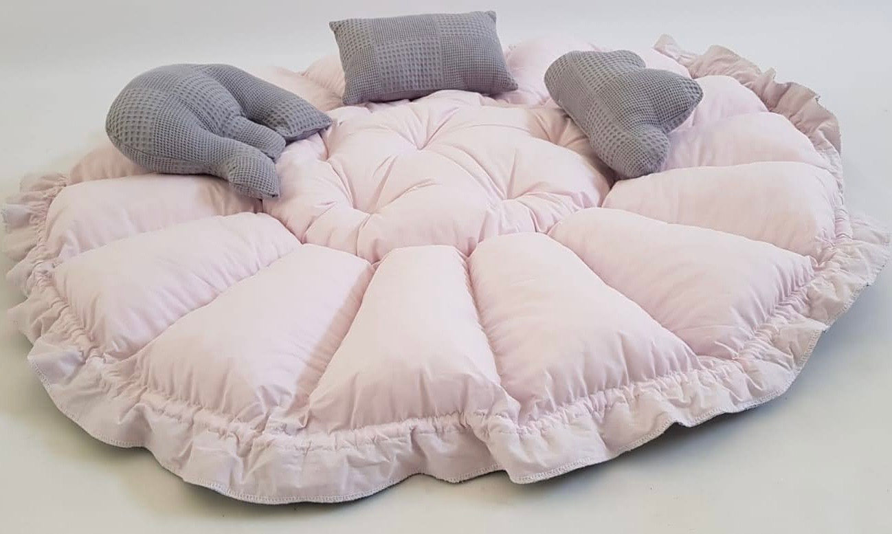 2-piece set 2-in-1 play mat / baby nest gray light pink + lined blanket