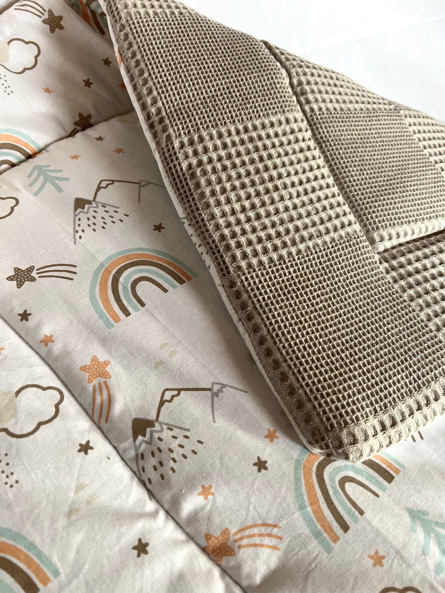 Lined Baby Blanket Taupe Rainbow