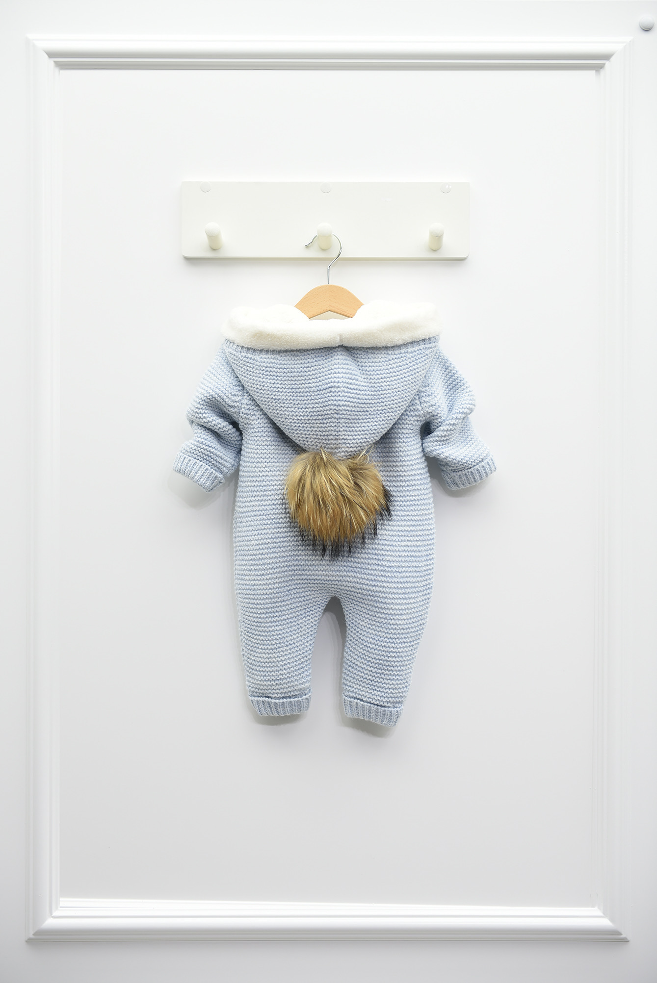 Baby knit size 68-74 overall with bobble hood blue