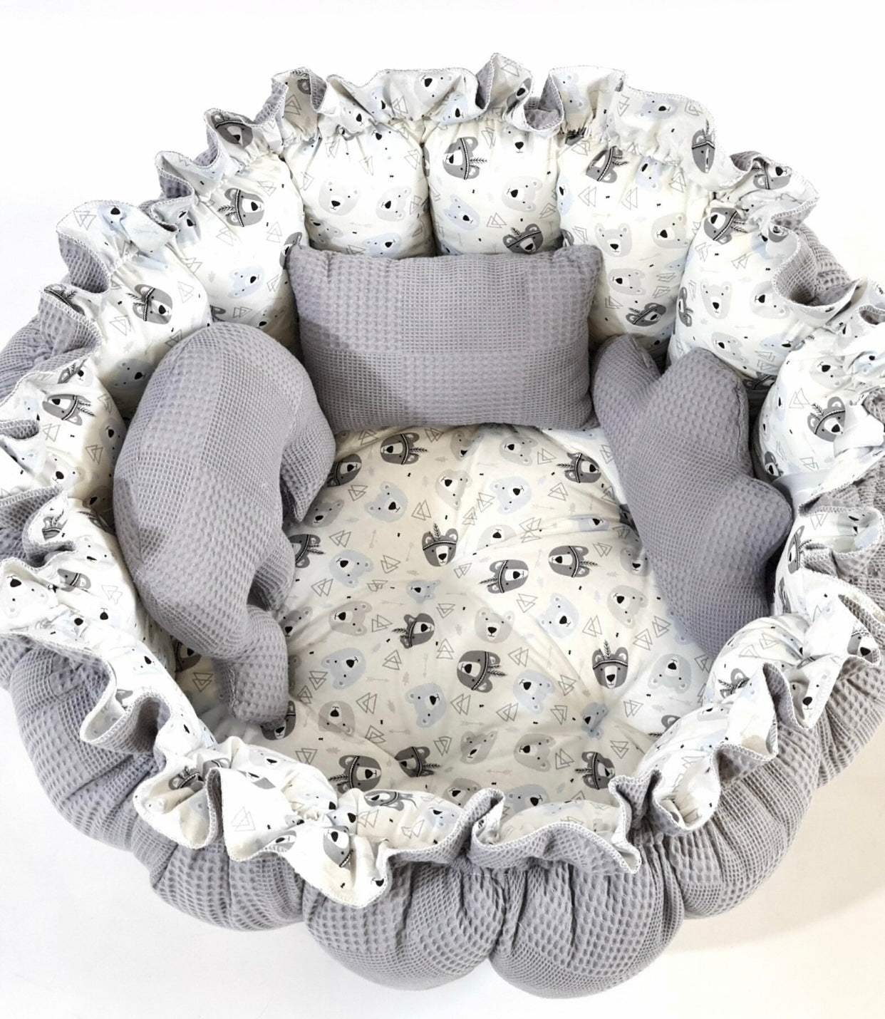 2-tlg. Set 2in1 Spielmatte / Babynest Grau blau Teddy + Sommerdecke