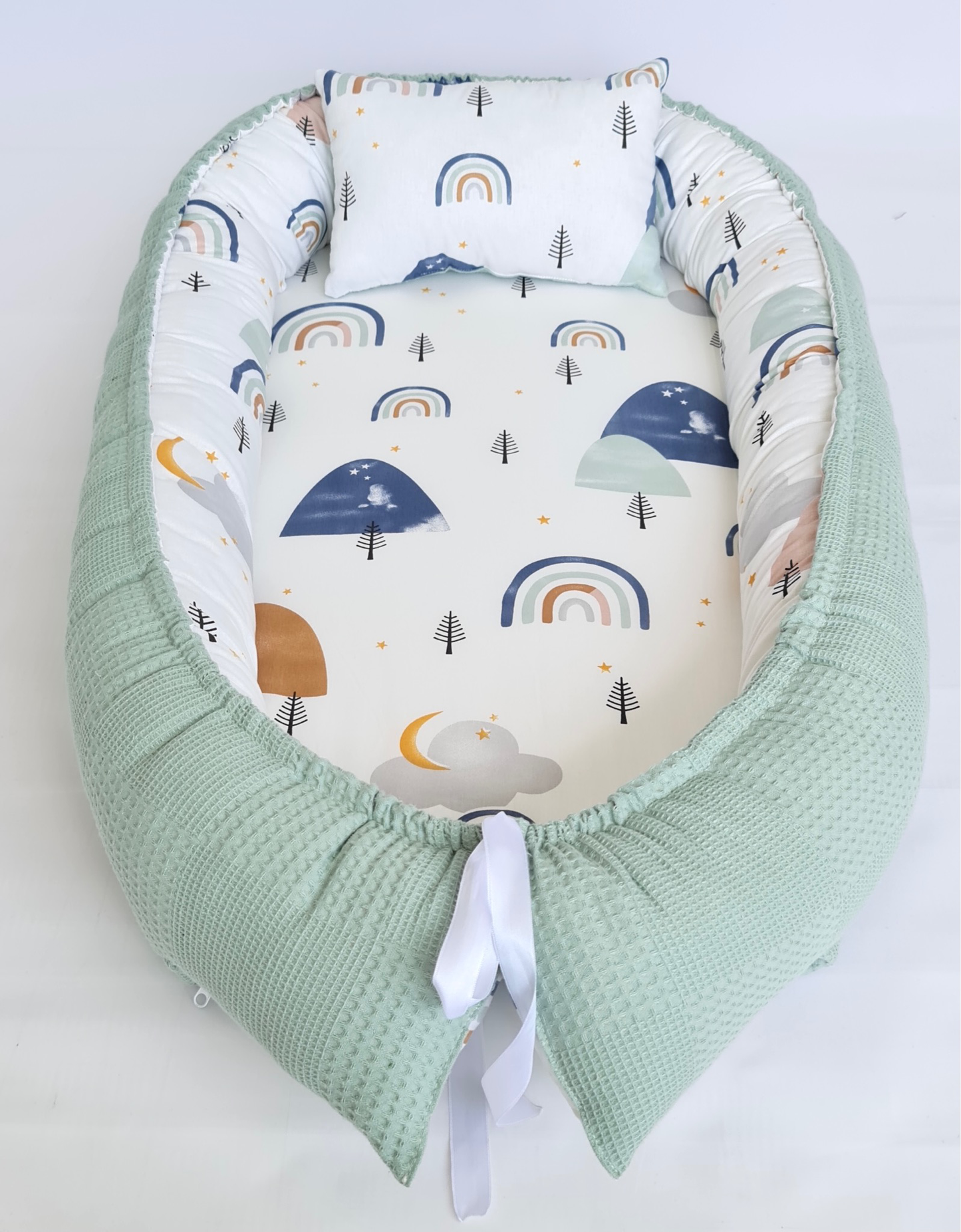 Baby nest green rainbow and mountains