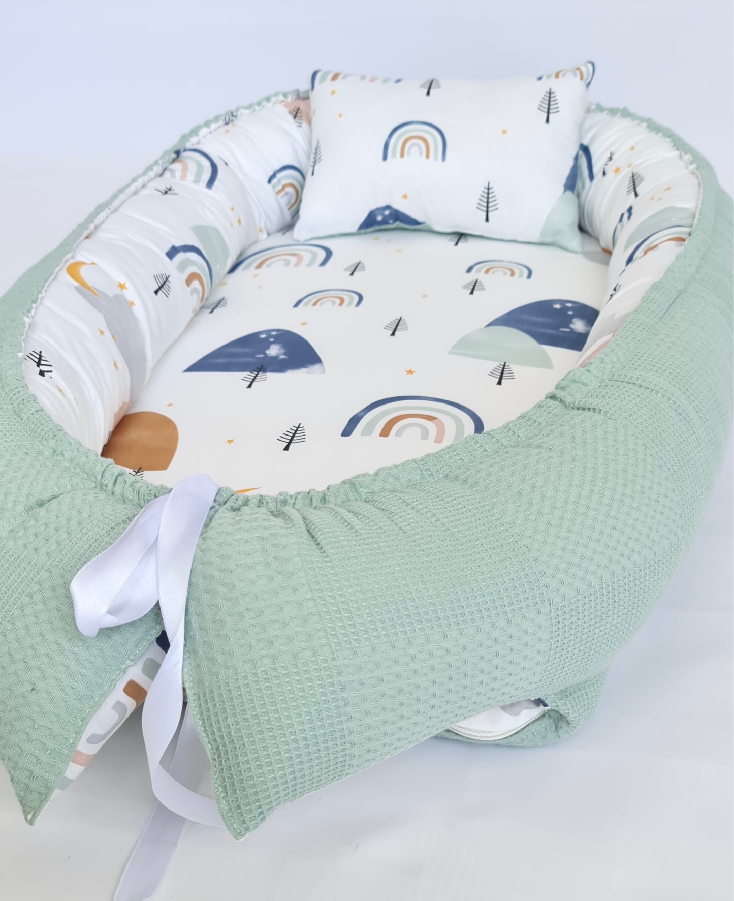 Baby nest green rainbow and mountains