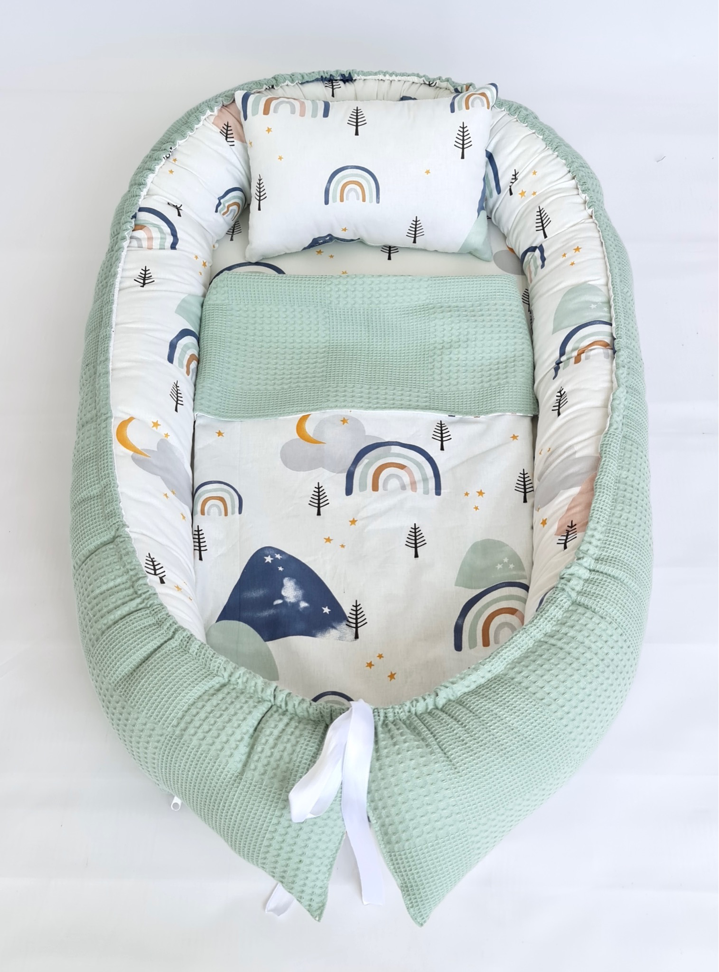 Baby nest green rainbow and mountains