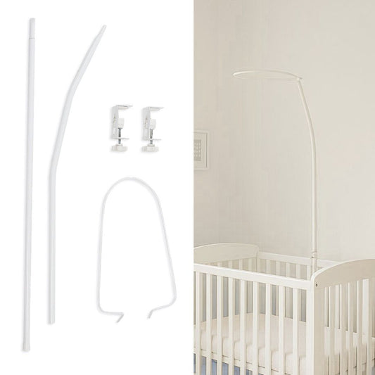 Himmelstange Babybett höhenverstellbar – Baldachin Halterung Metall – Moskitonetz Halter ohne Bohren – Himmelhalter für Kinderbett – Weiß – universal passend