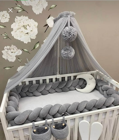 Bed canopy gray with pompoms