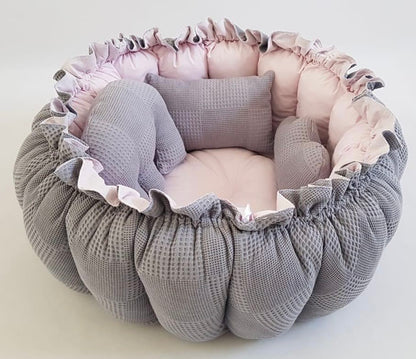 2-piece set 2-in-1 play mat / baby nest gray light pink + lined blanket