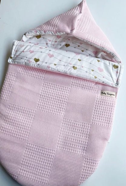 2in1 wrap for baby car seat / baby sleeping bag pink hearts