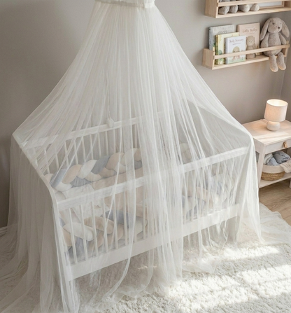Bed canopy ecru/ white with pompoms