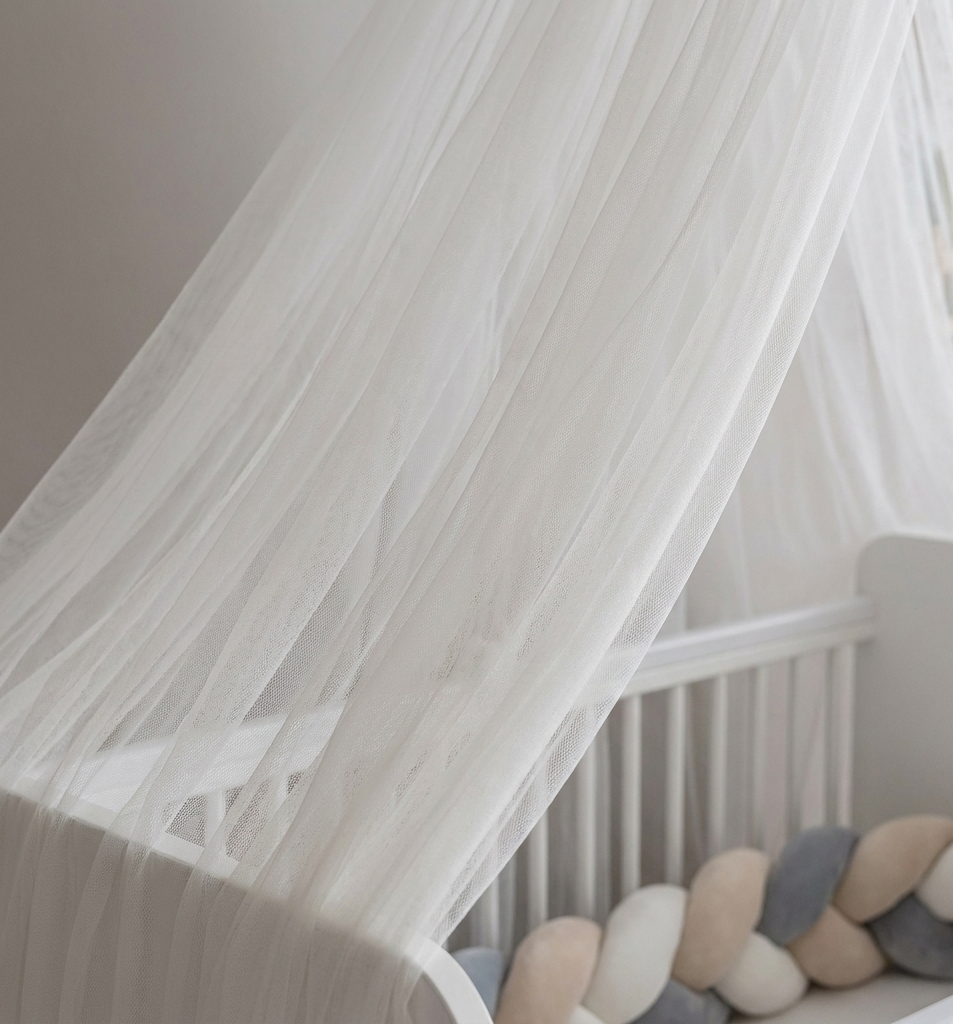 Bed canopy ecru/ white with pompoms