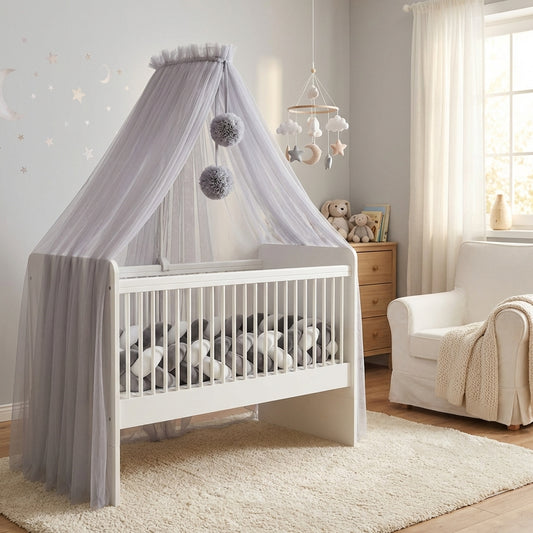 Bed canopy gray with pompoms
