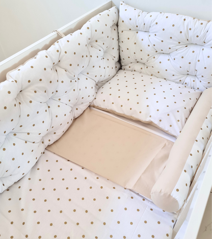 Bed border light beige golden dots, bed linen