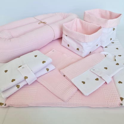 changing mat pink gold hearts
