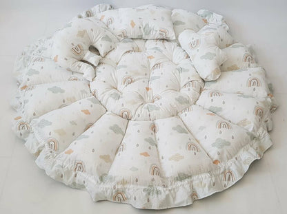 2in1 Spielmatte / Babynest grün Regenbogen