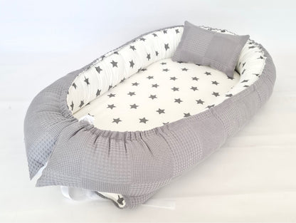 2-piece set baby nest gray white stars + summer blanket 