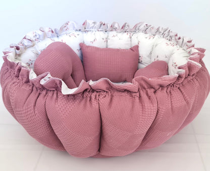 2in1 Spielmatte / Babynest dunkel altrosa Weidenkätzchen