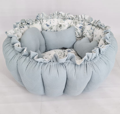 2in1 Spielmatte / Babynest petrolblau Eukalyptus