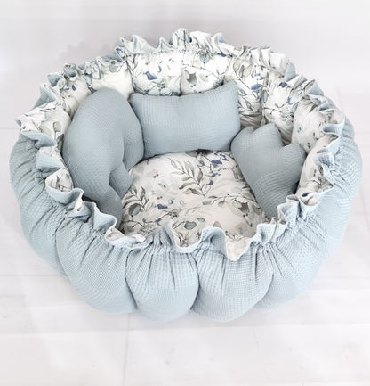 2in1 Spielmatte / Babynest petrolblau Eukalyptus
