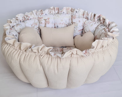 2 pcs. Set 2in1 play mat / baby nest beige boho forest animals + summer blanket