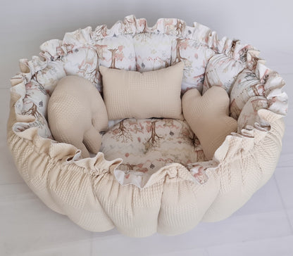2 pcs. Set 2in1 play mat / baby nest beige boho forest animals + summer blanket