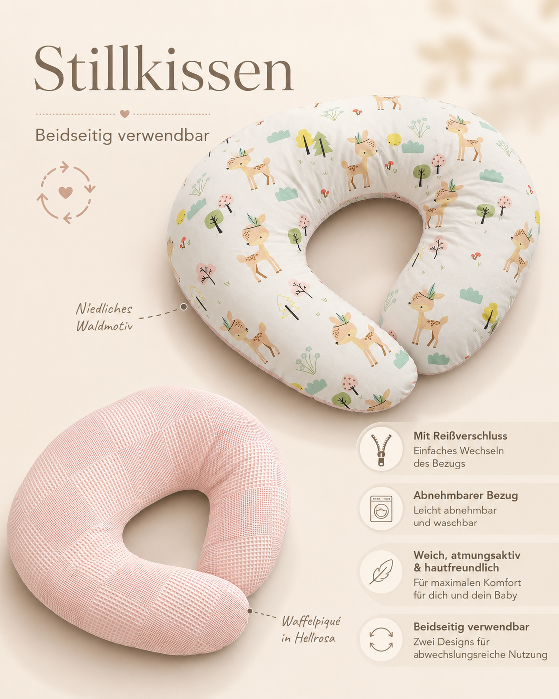 Stillkissen Stillkissen Lagerungskissen Schwangerschaftskissen mit Füllung + Bezug