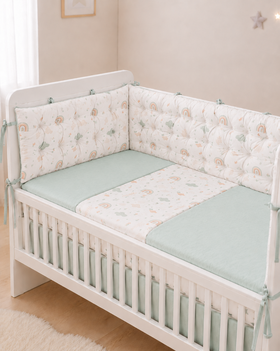 Bed border mint green rainbow, bed linen