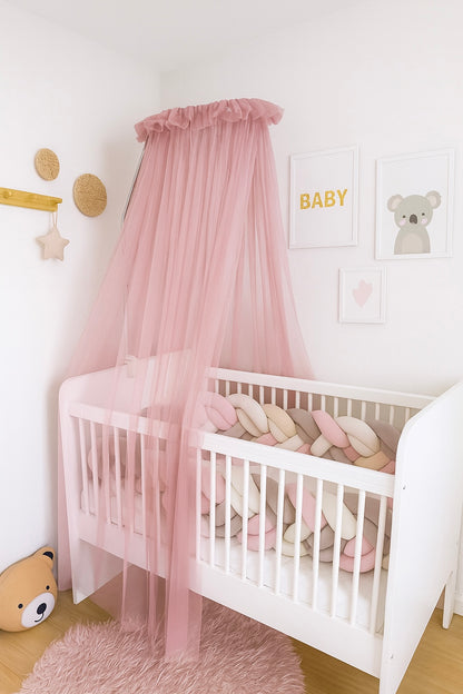 Baby Fancyroom canopy for baby bed 300x180 cm – fine tulle, handmade, elegant flounce, antique pink 