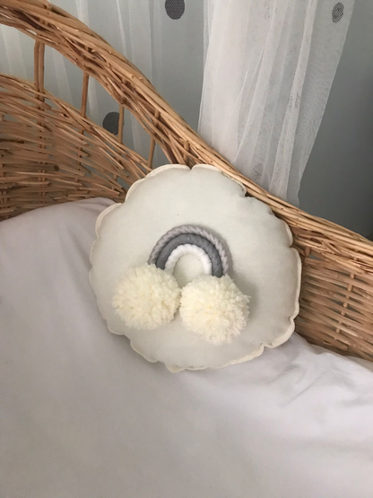 Macrame rainbow cushion gray