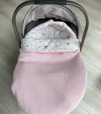 2in1 wrap for baby car seat / baby sleeping bag pink hearts
