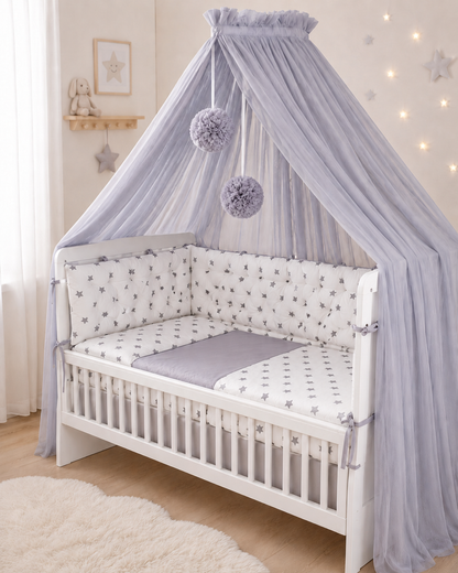 Bed border gray stars, bed linen
