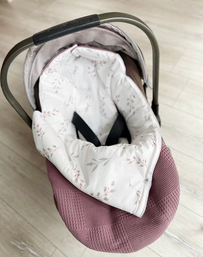 2in1 Einschlagdecke für Babyschale / Baby Schlafsack dunkel altrosa Weidenkätzchen