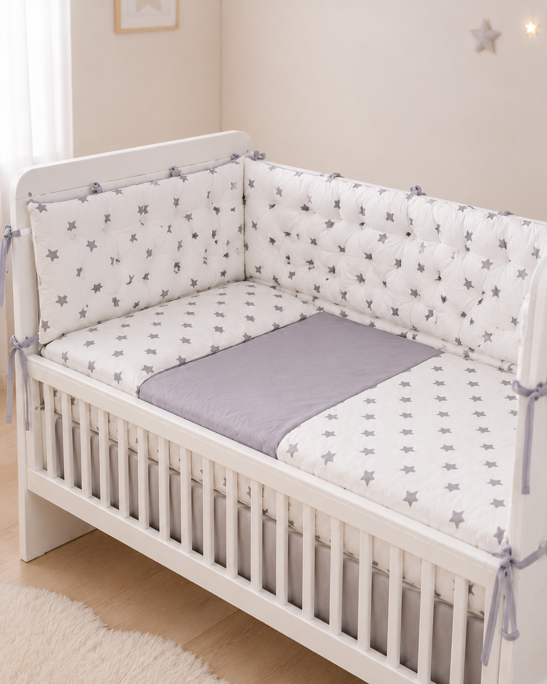 Bed border gray stars, bed linen
