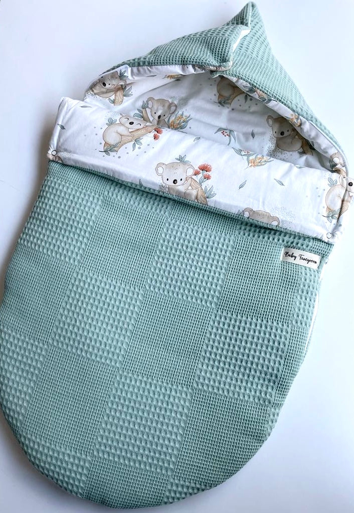 2in1 Einschlagdecke für Babyschale / Baby Schlafsack grün Koala