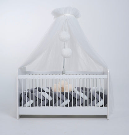 Standard tulle bed canopy with ecru pompoms 